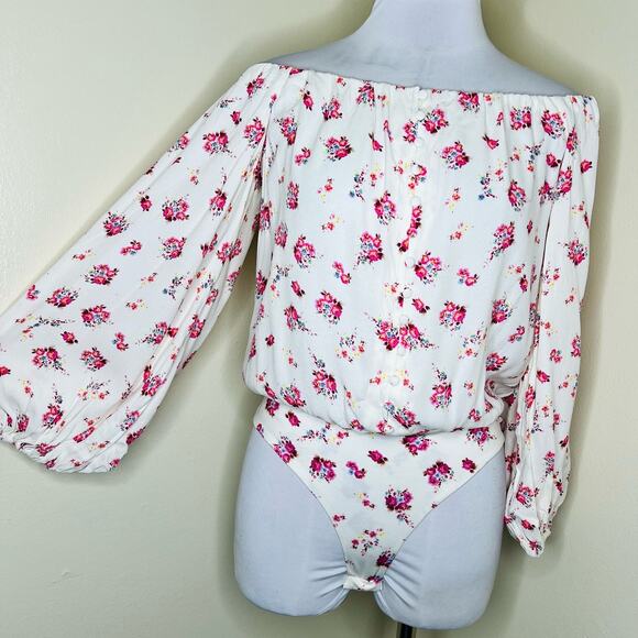 AFRM Nessa Bodysuit MEDIUM Ditzy Floral Off The Shoulder Cottagecore Feminine - Picture 4 of 14